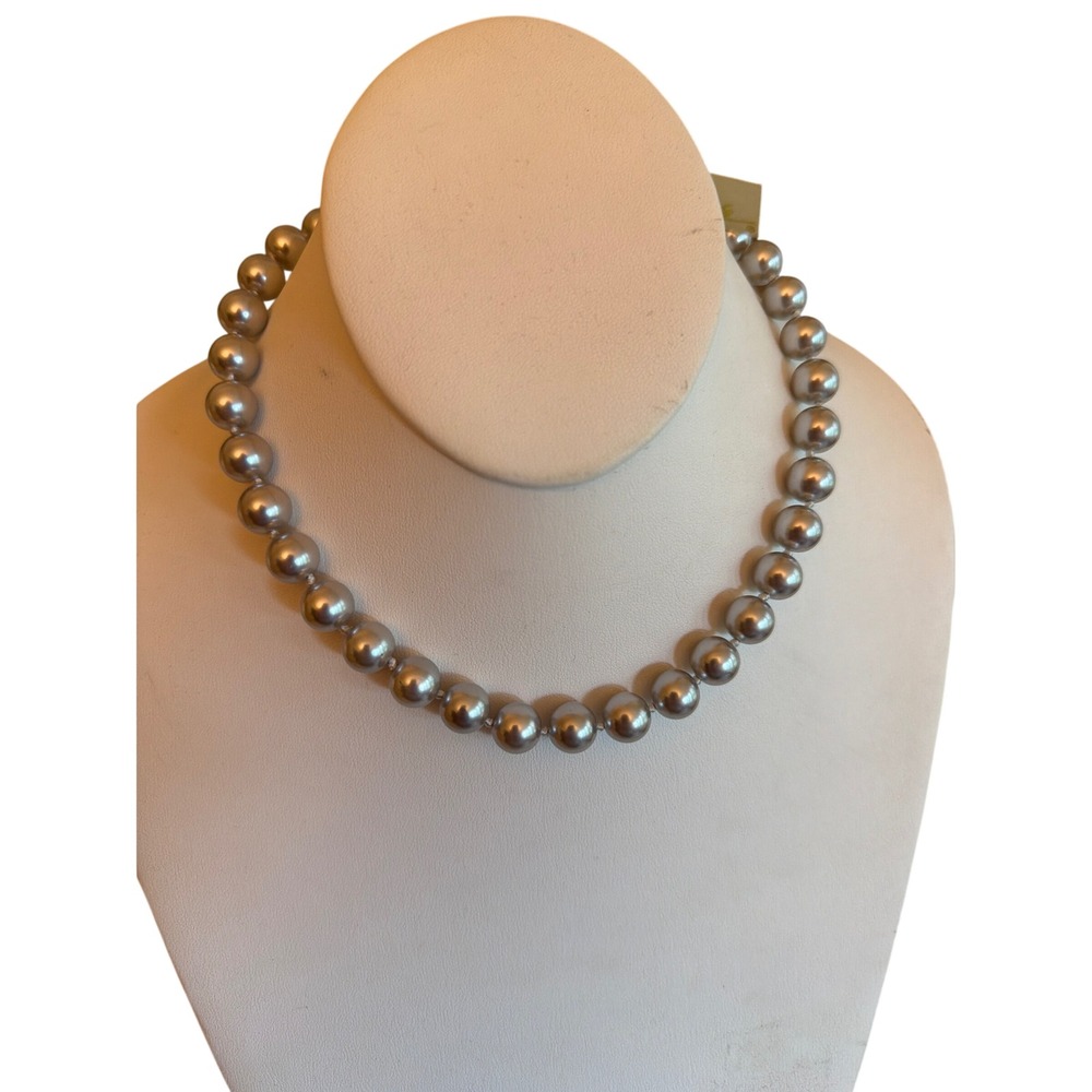Carolee Necklace Grey Faux Pearl Hand Knotted Toggle Clasp Classic Elegant